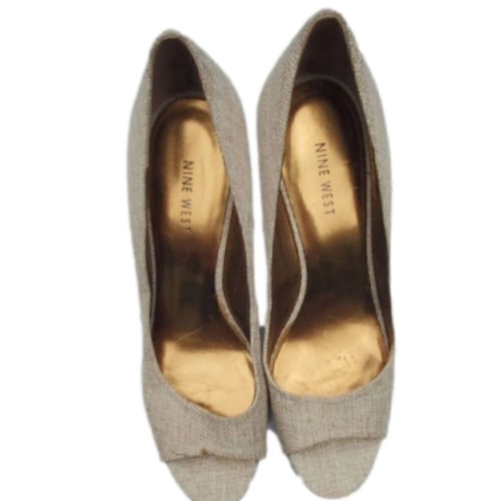 Nine west tweed open toes cork wedges